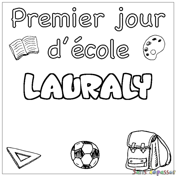 Coloriage prénom LAURALY - d&eacute;cor Premier jour d'&eacute;cole