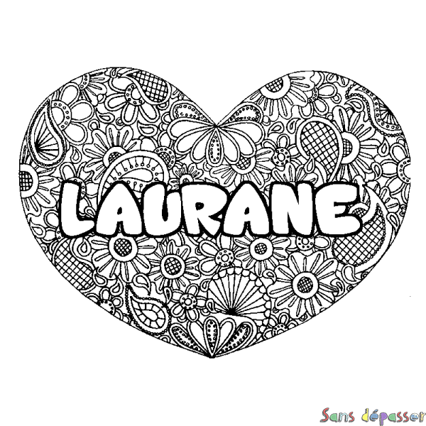 Coloriage prénom LAURANE - d&eacute;cor Mandala coeur