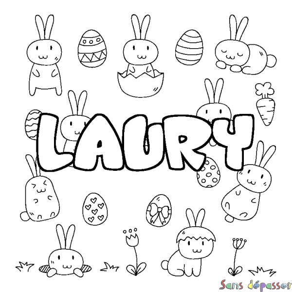 Coloriage prénom LAURY - d&eacute;cor Paques