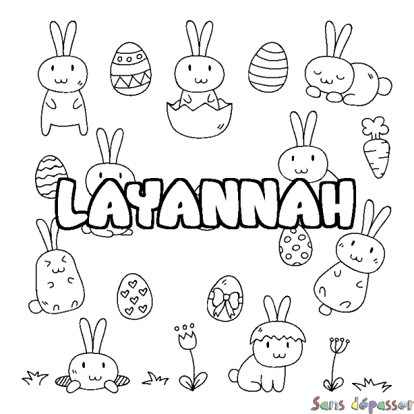 Coloriage prénom LAYANNAH - d&eacute;cor Paques