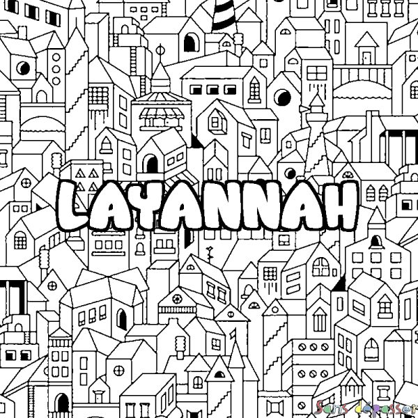 Coloriage prénom LAYANNAH - d&eacute;cor Ville