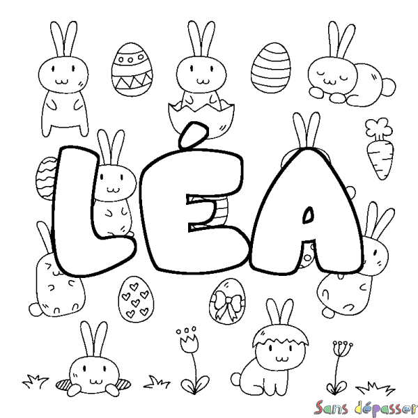 Coloriage prénom L&Eacute;A - d&eacute;cor Paques