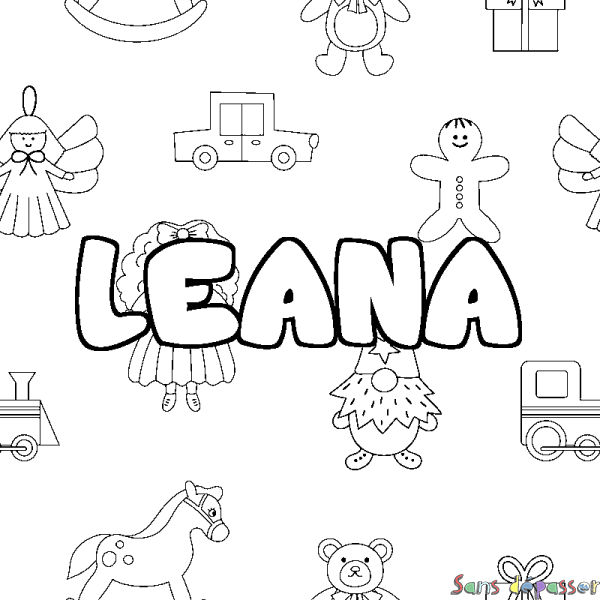 Coloriage prénom LEANA - d&eacute;cor Jouets