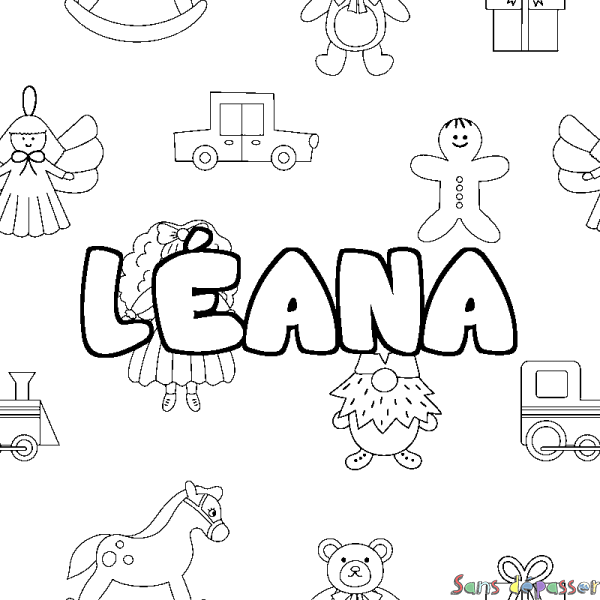 Coloriage prénom L&Eacute;ANA - d&eacute;cor Jouets