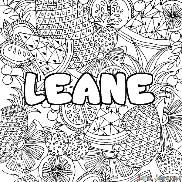 Coloriage prénom LEANE - d&eacute;cor Mandala fruits