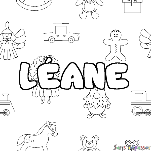 Coloriage prénom L&Eacute;ANE - d&eacute;cor Jouets