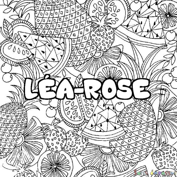 Coloriage prénom L&Eacute;A-ROSE - d&eacute;cor Mandala fruits