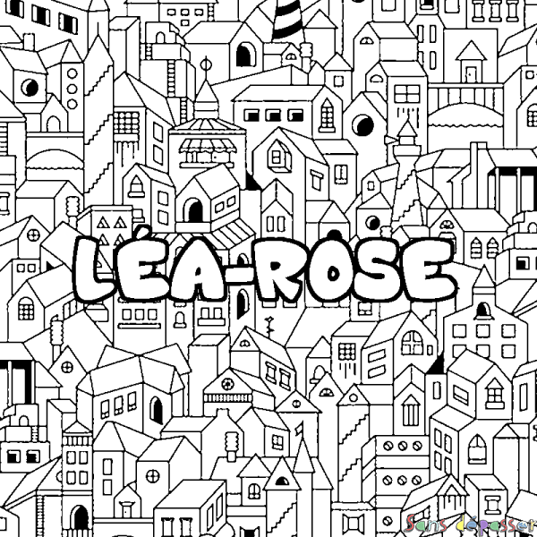 Coloriage prénom L&Eacute;A-ROSE - d&eacute;cor Ville