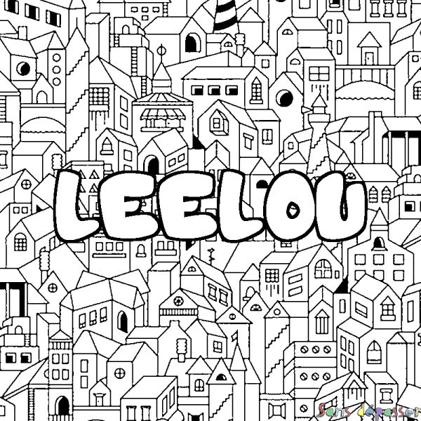 Coloriage prénom LEELOU - d&eacute;cor Ville