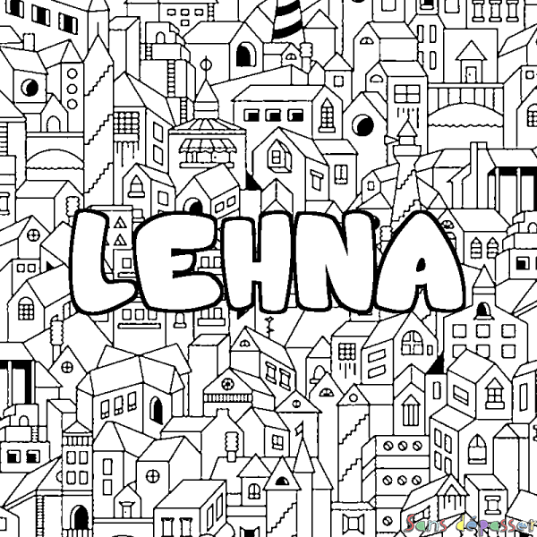 Coloriage prénom LEHNA - d&eacute;cor Ville