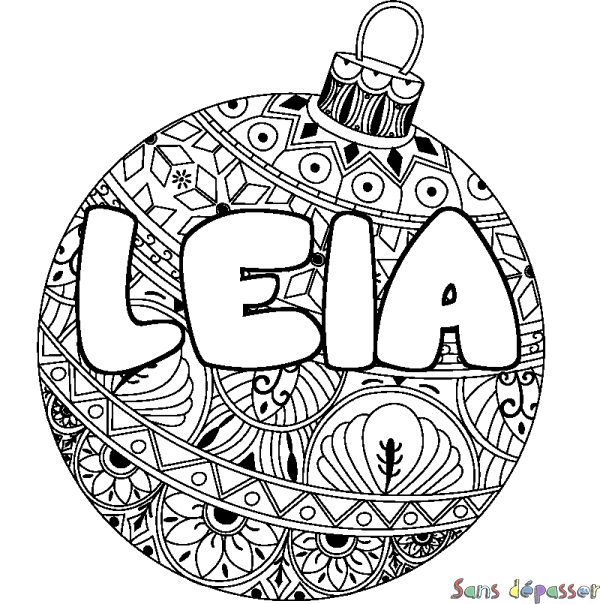 Coloriage prénom LEIA - d&eacute;cor Boule de No&euml;l