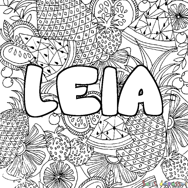 Coloriage prénom LEIA - d&eacute;cor Mandala fruits