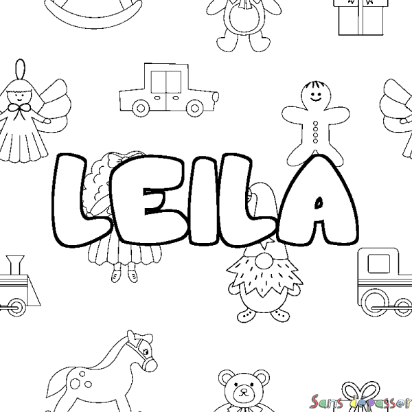 Coloriage prénom LEILA - d&eacute;cor Jouets