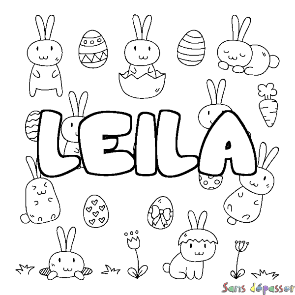 Coloriage prénom LEILA - d&eacute;cor Paques