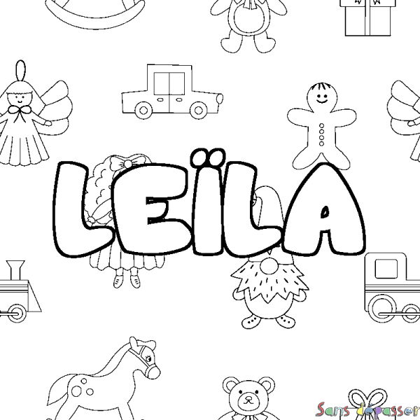 Coloriage prénom LE&Iuml;LA - d&eacute;cor Jouets