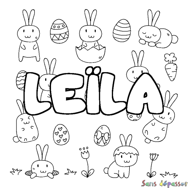 Coloriage prénom LE&Iuml;LA - d&eacute;cor Paques