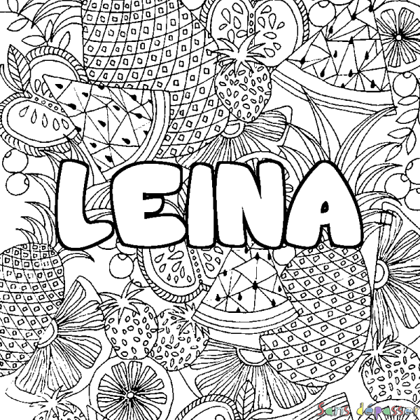 Coloriage prénom LEINA - d&eacute;cor Mandala fruits