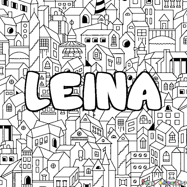 Coloriage prénom LEINA - d&eacute;cor Ville