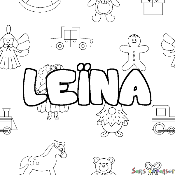 Coloriage Prénom LEÏNA - Décor Jouets - Sans Dépasser