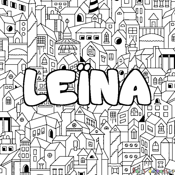 Coloriage prénom LE&Iuml;NA - d&eacute;cor Ville