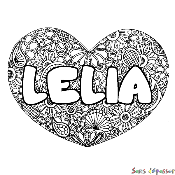 Coloriage prénom LELIA - d&eacute;cor Mandala coeur