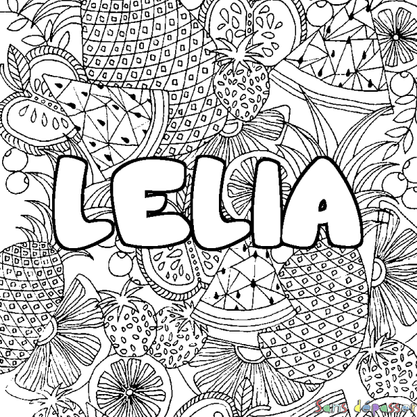 Coloriage prénom LELIA - d&eacute;cor Mandala fruits