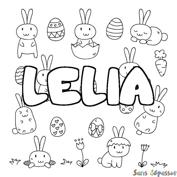 Coloriage prénom LELIA - d&eacute;cor Paques