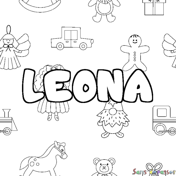 Coloriage prénom LEONA - d&eacute;cor Jouets