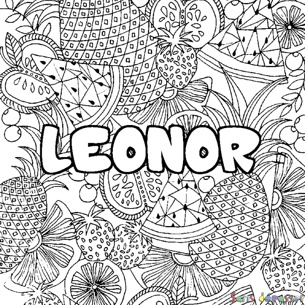 Coloriage prénom LEONOR - d&eacute;cor Mandala fruits