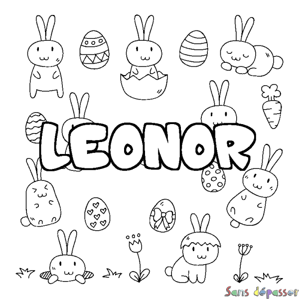 Coloriage prénom LEONOR - d&eacute;cor Paques