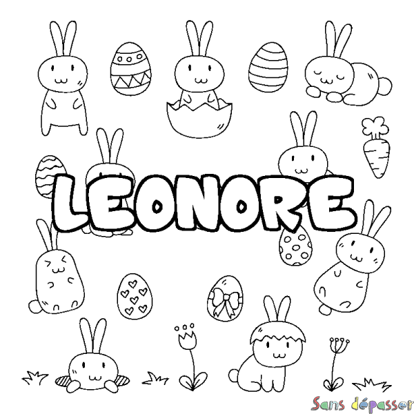 Coloriage prénom LEONORE - d&eacute;cor Paques