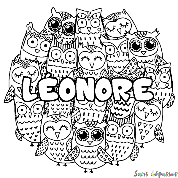 Coloriage prénom L&Eacute;ONORE - d&eacute;cor Chouettes