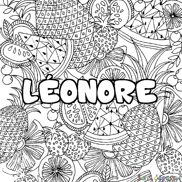 Coloriage prénom L&Eacute;ONORE - d&eacute;cor Mandala fruits