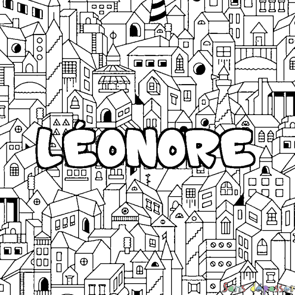 Coloriage prénom L&Eacute;ONORE - d&eacute;cor Ville