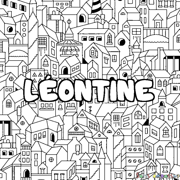 Coloriage prénom L&Eacute;ONTINE - d&eacute;cor Ville