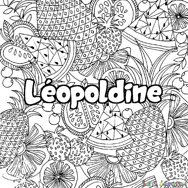 Coloriage prénom L&eacute;opoldine - d&eacute;cor Mandala fruits