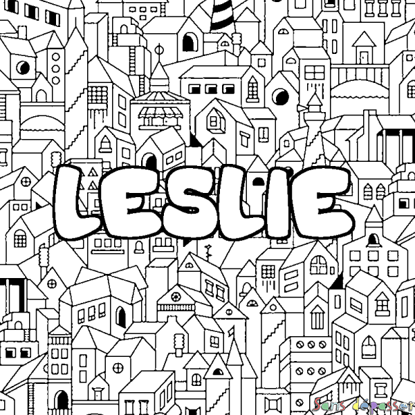 Coloriage prénom LESLIE - d&eacute;cor Ville