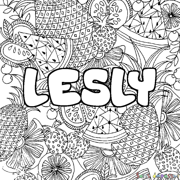 Coloriage prénom LESLY - d&eacute;cor Mandala fruits