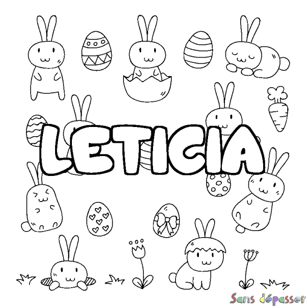 Coloriage prénom LETICIA - d&eacute;cor Paques