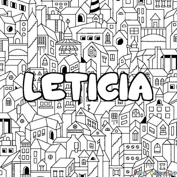 Coloriage prénom LETICIA - d&eacute;cor Ville