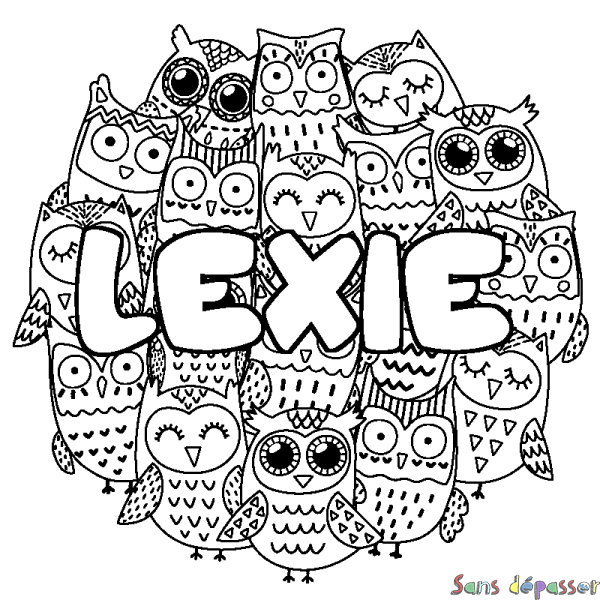 Coloriage prénom LEXIE - d&eacute;cor Chouettes