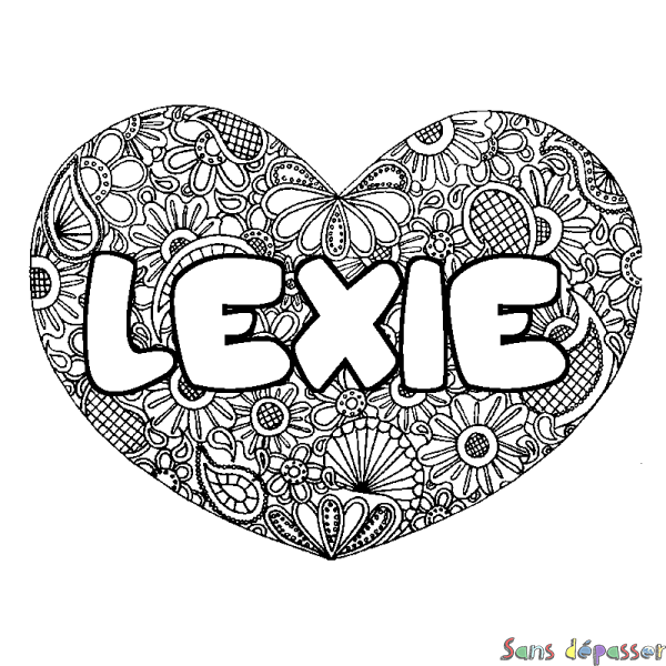 Coloriage prénom LEXIE - d&eacute;cor Mandala coeur