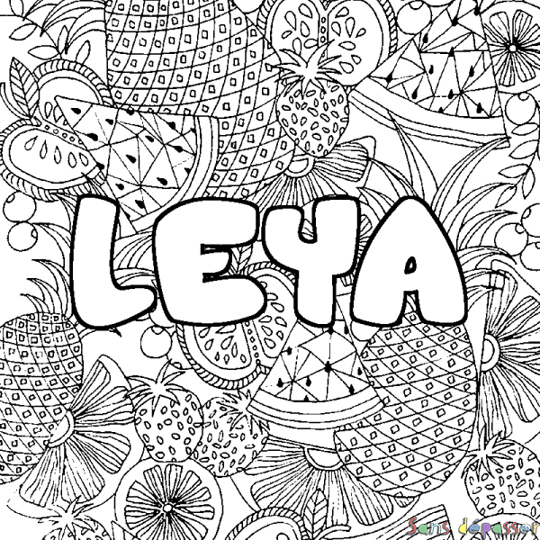 Coloriage prénom LEYA - d&eacute;cor Mandala fruits