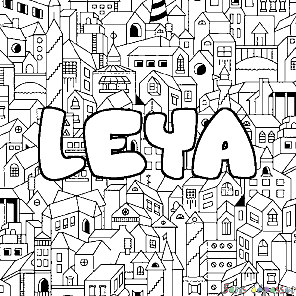 Coloriage prénom LEYA - d&eacute;cor Ville