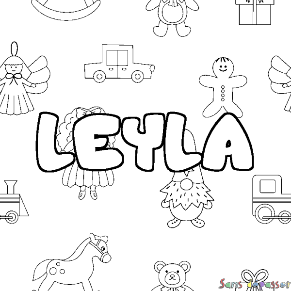 Coloriage prénom LEYLA - d&eacute;cor Jouets