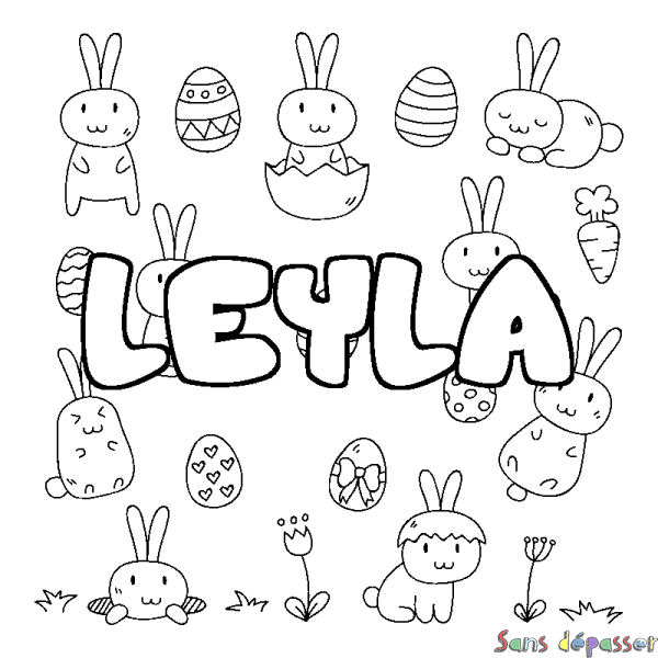 Coloriage prénom LEYLA - d&eacute;cor Paques