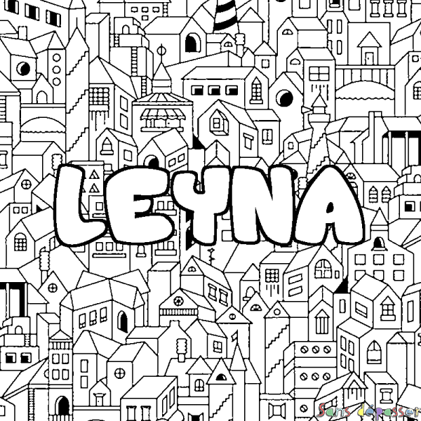 Coloriage prénom LEYNA - d&eacute;cor Ville