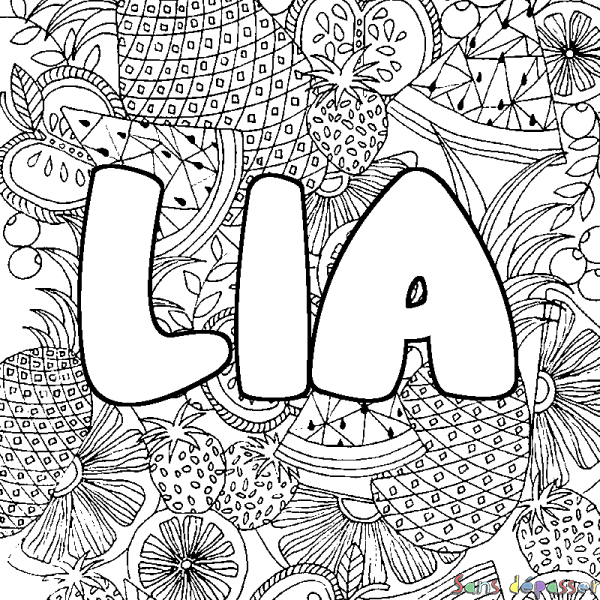 Coloriage prénom LIA - d&eacute;cor Mandala fruits