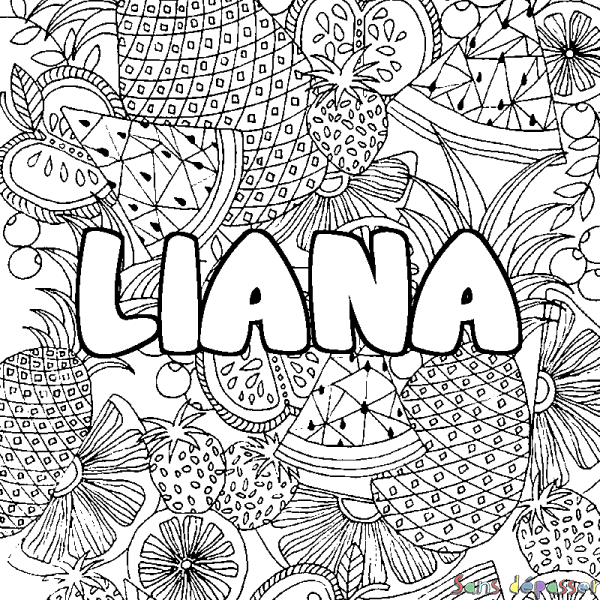 Coloriage prénom LIANA - d&eacute;cor Mandala fruits