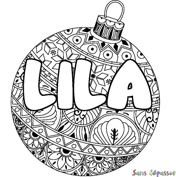 Coloriage prénom LILA - d&eacute;cor Boule de No&euml;l